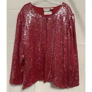 VTG LAWRENCE KAZAR SILK SEQUIN BEADED Holiday Blazer Red Size 1X